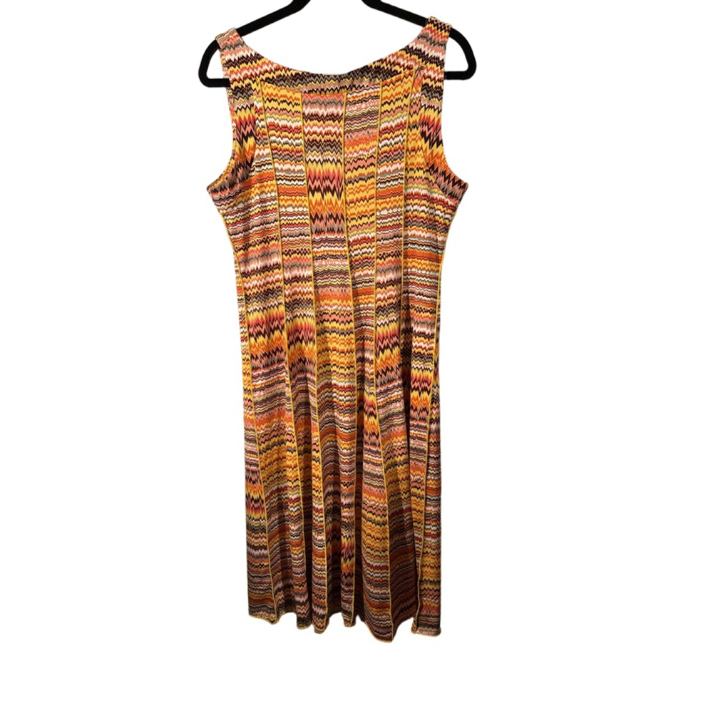 ILE New York Sleeveless Dress Zigzag Pattern Orange Yellow A-Line Size 16